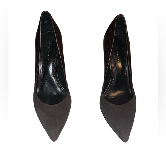 Elie Tahari Leather Suede Brown Colorblock Pumps Size 7 (37.5) - Picture 2 of 6